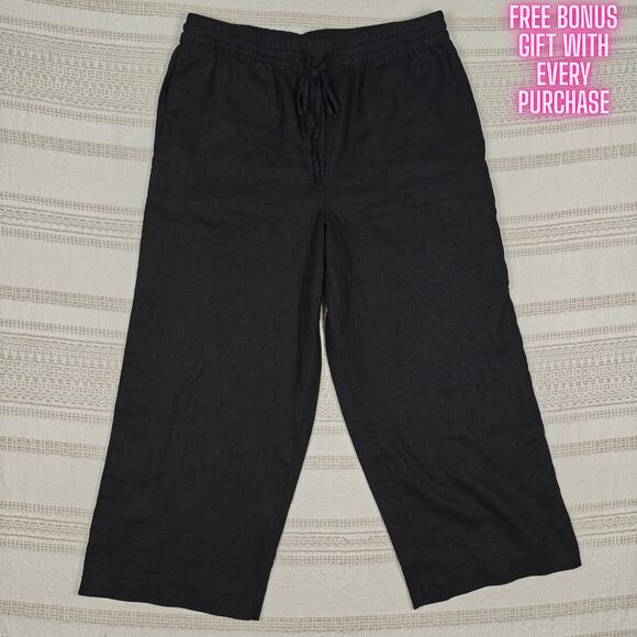 DKNY Pure Black Wide Leg Capri Pants with Pockets Size M - Picture 1 of 9